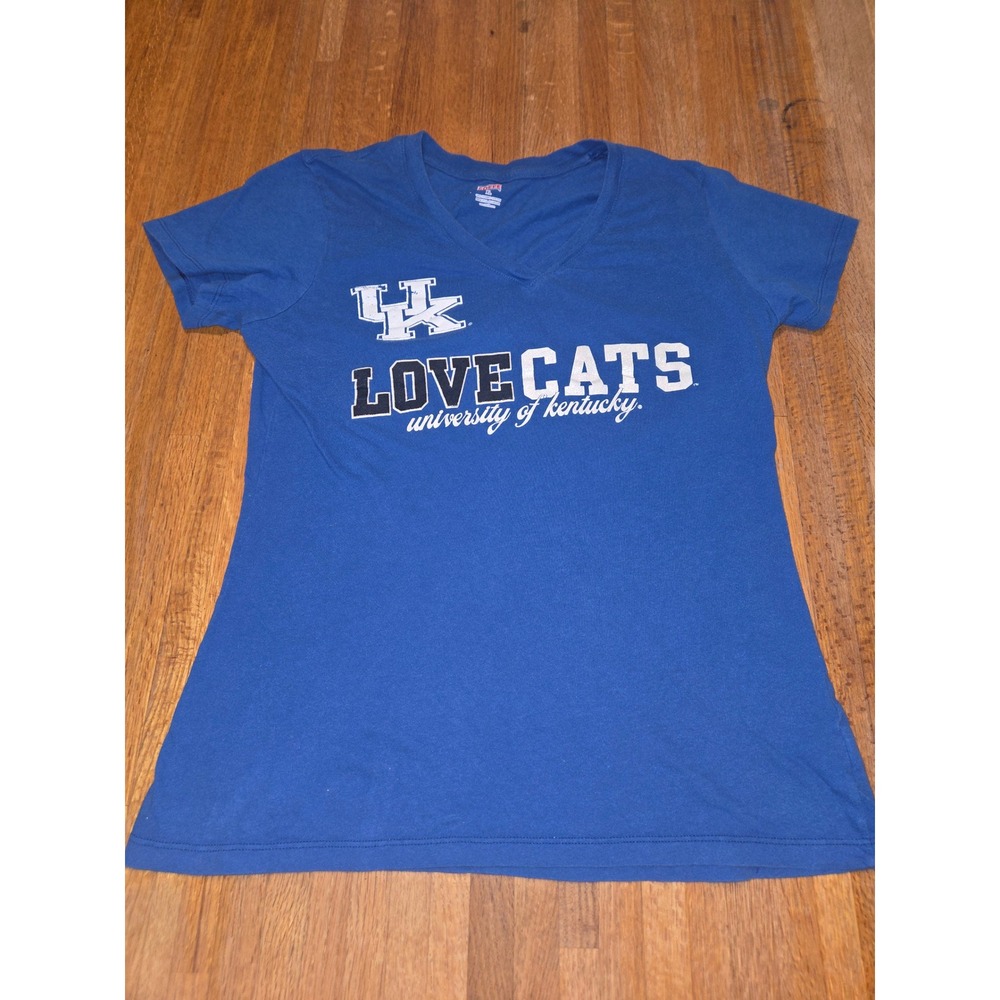 Soffe Womens XL Blue UK University of Kentucky Glitter Love Cats V-Neck Shirt